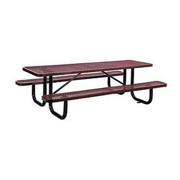 8' Rectangular Expanded Metal Picnic Table, 96"L x 62"W, Red