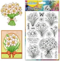 Daffodils Clear Stamps Flowers Butterfly Transparent Silicone Stamps Spring Flowers Silicone Clear Stamp Seals for Cards Stamps Making DIY Scrapbooking Photo Journal Album