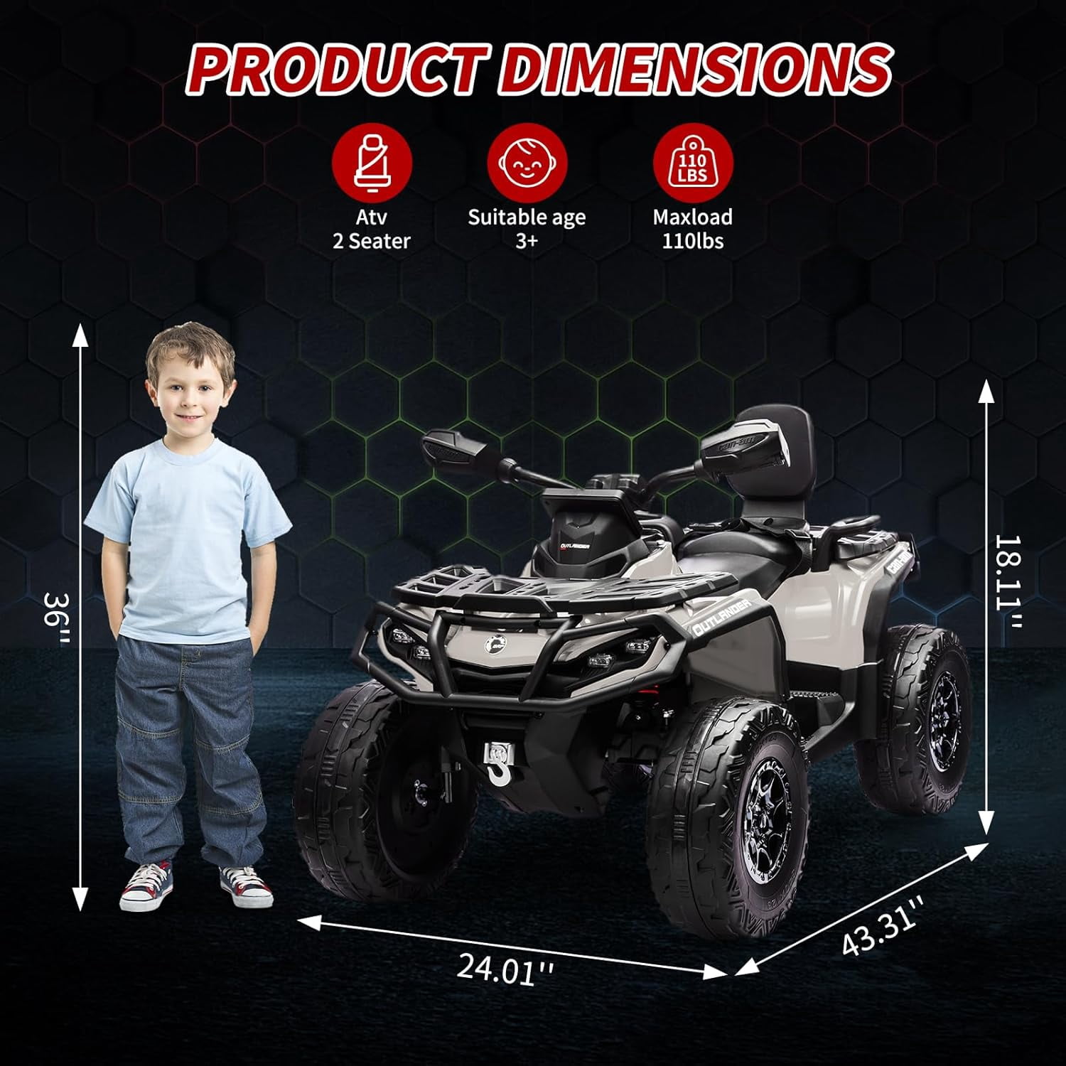 24V Licensed Can-Am Electric ATV for Kids,2 Seater Ride On Car Toy, 4WD Ride On Car with Bluetooth, Led Lights, Leather Seats, and 5 Mph Max Speed