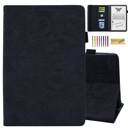 for Kindle Scribe 10.2 Inch 2022, Luxury Shockproof Full ProtectionEmbossed PU Leather Credit Card Slots Holder Multiple Angle Stand Folio Flip Case Auto Wake/Sleep, Black