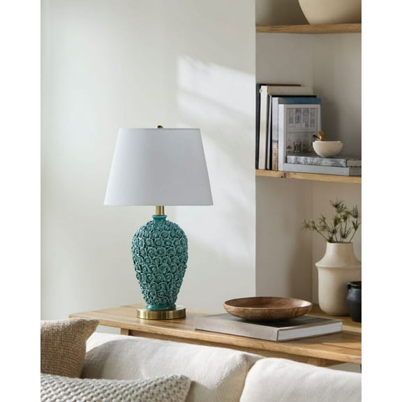 Livabliss Table Lamps, 23" Thayer Traditional Bedside Nightstand Table Lamp for Bedroom Living Room Office, Green Body with White Cream Shade (23"H x 13"W x 13"D)