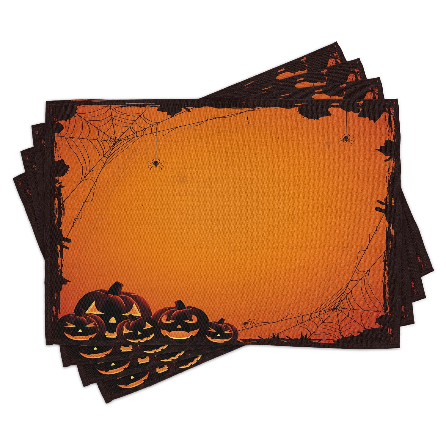 Halloween Placemats for Dining Table,12 x 18 Inch with Halloween Table Mats,Witch Gnome Pumpkin Jack-O-Lanterns Orange Table Decorations Washable Linen Heat Resistant Place Mat for Kitchen Set of 6 