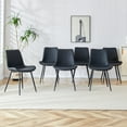 thumbnail image 2 of Set of 6 Black Artificial Leather Dining Chairs with Curved Widened Cushion & Black Metal Legs, 2 of 10