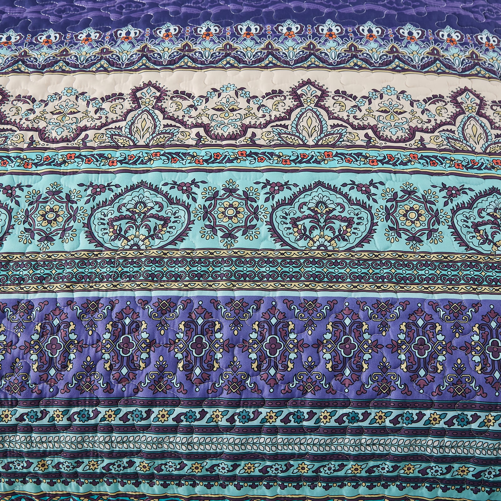 Dintszyayue Bohemian Quilt Set King Blue,3Pcs Stripe Boho Bedspread Lightweight Adult(90"x110")