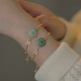 thumbnail image 2 of 15+3.5cm New Trendy Silver Gold Color Lucky Chinese Coin Jade Link Chain Bracelet For Woman Girl Fashion Jewelry Gift Dropship, 2 of 5