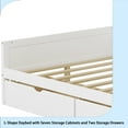 thumbnail image 5 of Wooden L-Shape Daybed with Seven Storage Cabinets and Two Storage Drawers, Multi-functional Bed with Study Desk and Built-in Bookshelf, White, 5 of 17