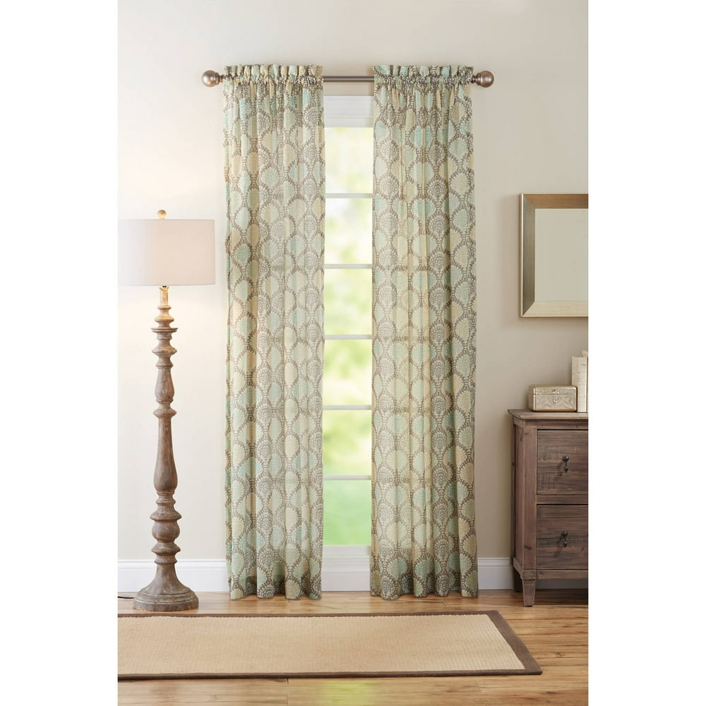 Better Homes & Gardens Single Curtain Panel, Blue Lace Fan Print 84 in