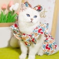 thumbnail image 3 of Flower Print Dog Princess Dress Set - 1 Set, Ruffled Sleeves, Cat Summer Dress with Headgear, Pet Supplies, 3 of 7