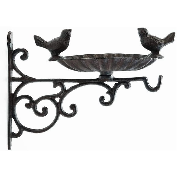 Sungmor comedero p/ aves de hierro fundido con soporte colgante, baño p/ aves de pared; colgador vintage encantador p/ macetas, faroles, campanillas de viento y + artículos decorativos de jardín