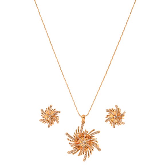 Sunsoul by Touchstone Indian Bollywood Trendy Fashion Exotic Look Sunflower White Rhinestone Designer Jewelry Pendant Set In Gold Tone For Women.