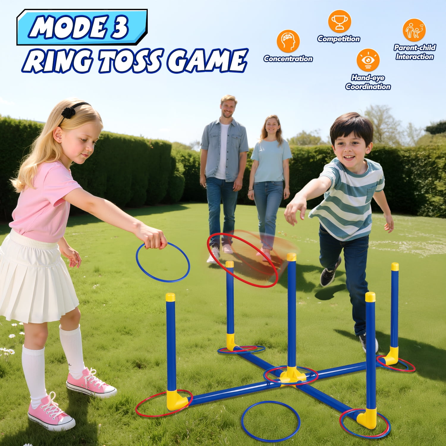 UQN Bean Bag Toss Game for Kids 3-8, 3-in-1 Outdoor Cornhole Game Set with Shooting & Ring Toss Games for Kids, Backyard Indoor Outside Toys for Boys Girls Ages 5 6 7 8 9 10, Birthday Party Game Gift