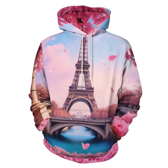 Eiffel Tower in Spring Men's Women Vintage 3D Hooded Sweatshirt - All-Season Loose Fit Streetwear