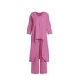 thumbnail image 4 of GILIGEGE Linen Sets for Women 2 Piece Set for Women 2 Piece Cotton Outfits 3/4 Sleeve Maxi Shirt Wide Leg Pants Suit Casual Matching Sets Summer Lounge Sets Hot Pink S, 4 of 5