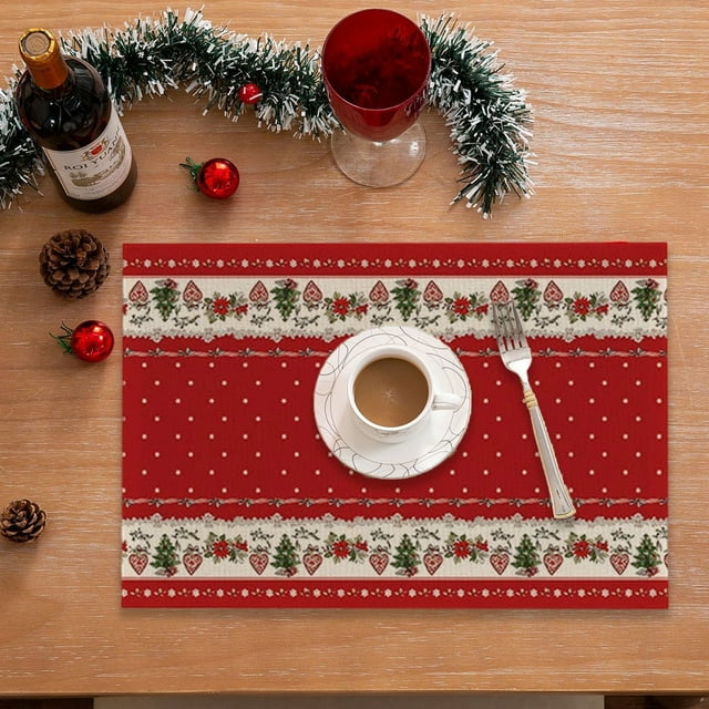 1 pack Napperons de Noël, Napperons Festifs de Fête avec Design de Branche de Pin Flocon de Neige, Napperons en Polyester Imperméable pour Décorations de Cuisine Dîner, Napperons Lavables Réutilisables