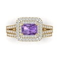 thumbnail image 2 of 3.05ct Brilliant Emerald Cut Alexandrite 14K Yellow Gold Halo Solitaire with Accents Engagement Bridal Wedding Ring Band Set size 8.5, 2 of 7