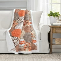 Lush Decor Briley Patchwork Cotton- Sherpa Reverse Throw, 60x50, Tangerine, Single
