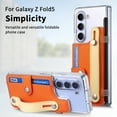 thumbnail image 5 of SaniMore for Samsung Galaxy Z Fold5 (7.6" 2023) Case,  Back Card Slots + Wrist Strap + Stand Function + Pencil Holder, Transparent Anti-yellow Shockproof Anti-drop PU Leather + PC Wallet Shell, Orange, 5 of 7