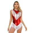 thumbnail image 5 of TiaoBug Womens Sequins Jazz Latin Dance Costume Cheerleading Metallic Tassel Leotard Bodysuit Red S, 5 of 7