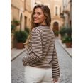 thumbnail image 4 of Women's Oversized Striped Long Sleeve Shirt Crewneck Tops Drop Shoulder Y2K Fall Clothes, 4 of 9