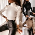 thumbnail image 2 of Camisa de cuello alto con botones decorativos de estilo europeo y americano para primavera y otoño, 2 of 6