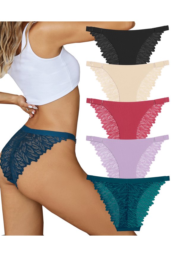 Lace Underwear for Women No Show Bikini Soft Breathe Seamless Panties Ladies Cheeky Hipster 5 Pack