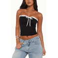 thumbnail image 5 of SOMER Strapless Tops for Women, Tube Top Ruffle Trim Bow Tie Bandeau Sleeveless Slim Fit Crop Top for Casual Party Clubwear Valentine's Day, 5 of 7