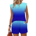 thumbnail image 6 of Sokhug Womens Two Piece Lounge Set Sleeveless Crew Neck Pleated Top & Drawstring Shorts Casual Soft Lightweight Loungewear Tracksuit, 6 of 8