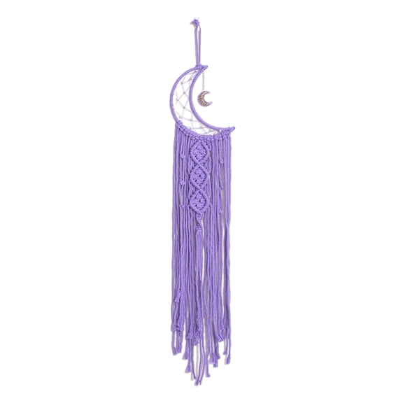 Moon Dream Catcher Macrame Wall Hanging - Bohemian Home Decor Handmade Woven Decoration -Purple