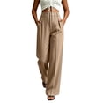thumbnail image 2 of VEKDONE Dress Pants for Women Dressy Button Zipper Business Work Suit Pants Casual High Waisted Pleated Straight Trousers Solid Color Office Long Pants with Pockets Khaki L, 2 of 6