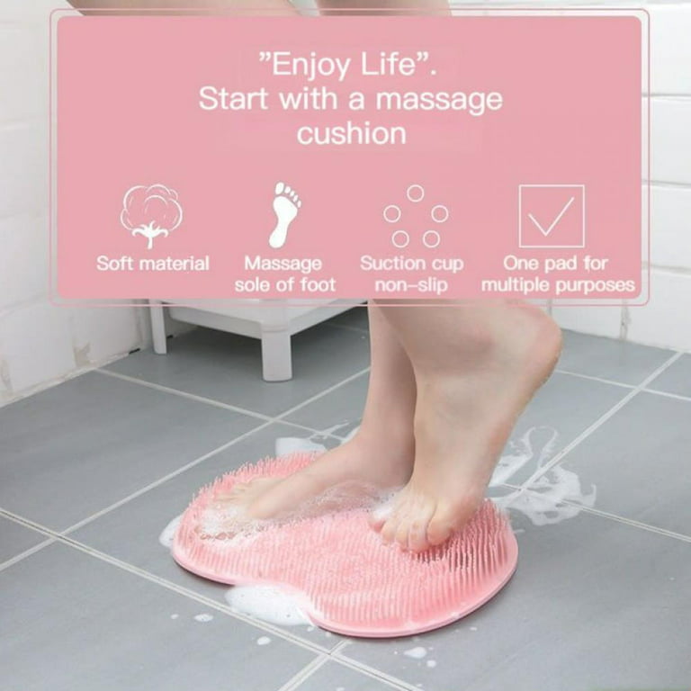 Slopehill Shower Foot Scrubber, Foot Cleaner Non Slip Silicone Pad, Shower Floor Massage Mat for Exfoliating Dead Skin Feet Clean, Pink