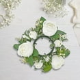 thumbnail image 4 of Anillo de vela de pilar, corona Artificial, vegetación, corona de granja, arreglo floral, flor Artificial para decoración de puerta de mesa del hogar Blanco, 4 of 8