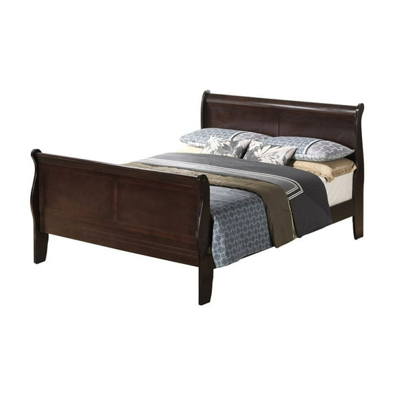 Cappuccino Sleigh Bed - Solid Pine Wood Platform Bed Frame - Full Size - Headboard & Slats Included