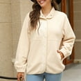 thumbnail image 5 of IROINNID Women's Casual Jacket Coat Turndown Lapel Solid Color Long Sleeve Comfy Button Recreational Coat Tops, Beige, 5 of 8
