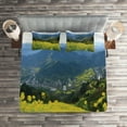 thumbnail image 2 of Ambesonne Farm House Quilted Coverlet 3 Pcs, Flower Mountains, King Size, Yellow Green, 2 of 2