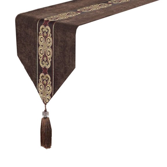 Classic Vintage Table Runner and Dresser Scarf with Tassels Middle Stripe Home Decor,