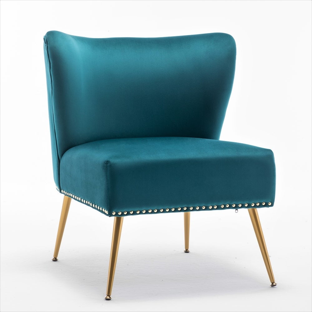 US Pride Furniture Corisha 25"W Velvet Armless Accent Chair, Bluenish Green