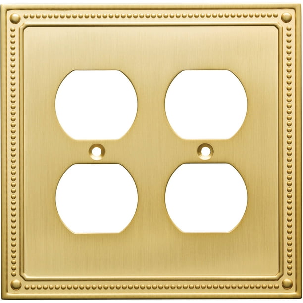 Franklin Brass Classic Beaded Double Duplex Wall Plate in Brushed Brass