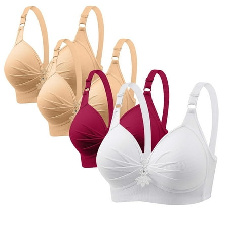 Clearance TOUMENY Nude Bra Bras for Older Women 4PC Woman s Printing Gathered Together Large Size Daily Bra Underwear No Rims