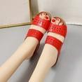 thumbnail image 2 of Anuirheih Womens Wedge SIides Sandals Thick Platform Open Toe Slip On Elastic Band Wedges Shoes(Red), 2 of 5