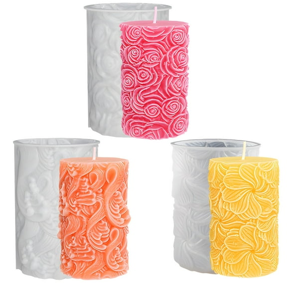 3 Pcs Silicone Candle Molds for Candle Making, Include Wave Pillar Rose Pillar Windmill Flower Pillar Molds, Ideal for DIY Candle Crafting and Home Decoration