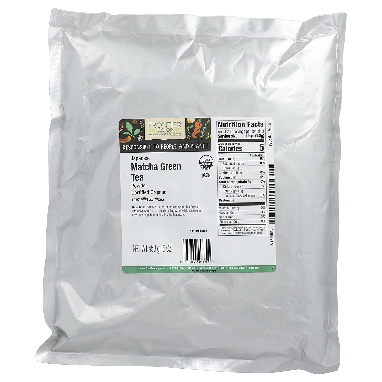 Frontier Co-op 4889 Japanese Matcha Green Tea Powder, Organic 1 lb.