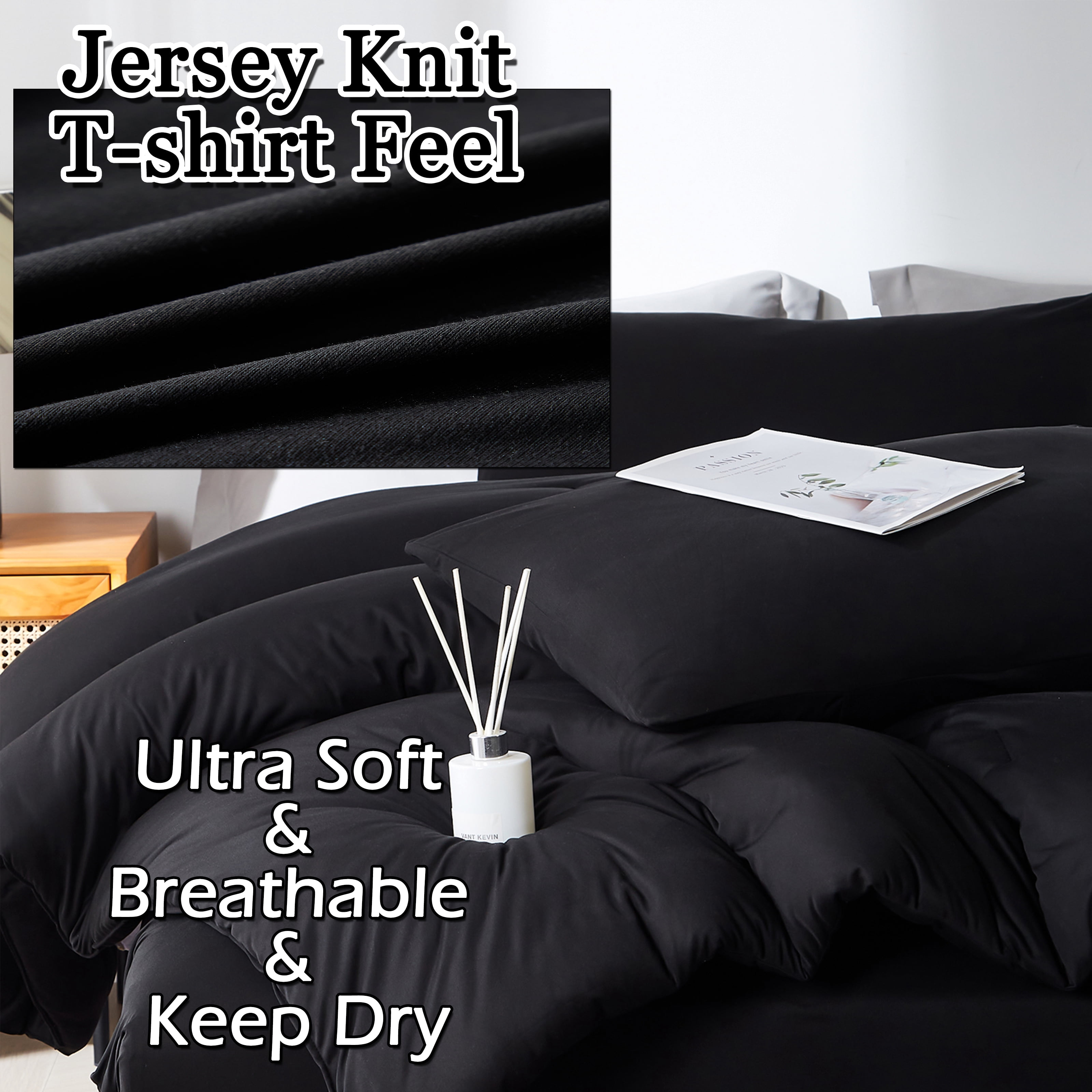 MorroMorn Twin Comforter Set, 4 Pieces Soft Bedding Sets for All Seasons, Bed in a Bag with 1 Down Alternative Duvet Insert 68×90 Inches, 2 Pillowcases and 1 Fitted Sheet (Twin/Twin XL Size, Black)