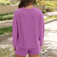 thumbnail image 5 of 2 Piece Ribbed Knit Loungewear Set Women's Long Sleeve Crew Neck Tops Elastic Waisted Shorts, Loose Comfortable Outfits Purple S, 5 of 7