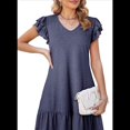 thumbnail image 1 of Robes d'Été pour Femmes à Volants Manches Courtes Smockées Col en V Décontractées Amples Ligne A Évasées Mini Robe Robe d'Été Bleu m, 1 of 7