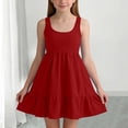thumbnail image 6 of Girl's Summer Dresses Spaghetti Strap Swing Pleated Cotton Dress Tween Kids Boho Beach Casual Midi Sundress Red 7-8 Years, 6 of 6