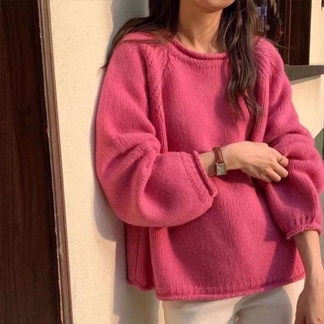 Suéter holgado de manga larga para mujer, Jersey de punto suave y cálido, color liso, moda Harajuku, Otoño e Invierno