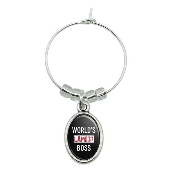 World's Lamest Boss Wine Glass Oval Charm Drink Marker