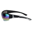 thumbnail image 3 of Mens Colored Mirror Narrow Half Rim Sport Warp Sunglasses Matte Black Silver Oil Slick Mirror, 3 of 4