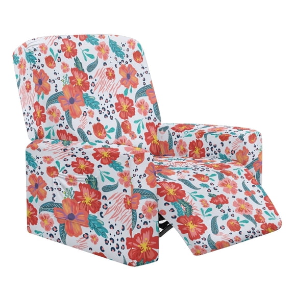 Kuiaobaty Leopard Flower Print Recliner Chair Cover that Stay in Place Easy Installation Reclining Sofa Slipcover Durable Recliner Couch Cover Reclining Slipcover with Side Pocket for Pets