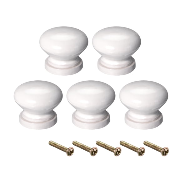 Unique Bargains Round Wood Knobs Cabinet Furniture Kitchen Pulls Handles White 28mm Dia